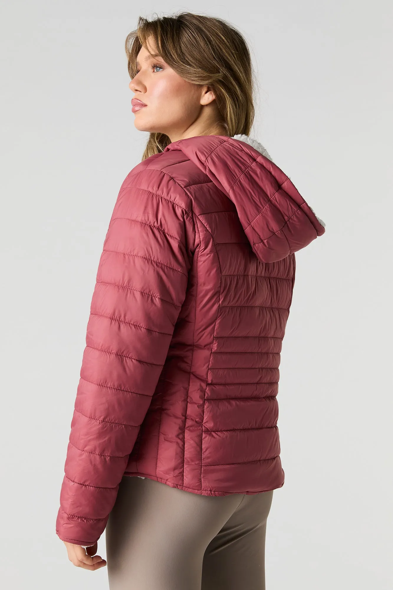 Blouson bouffant réversible en nylon et Sherpa