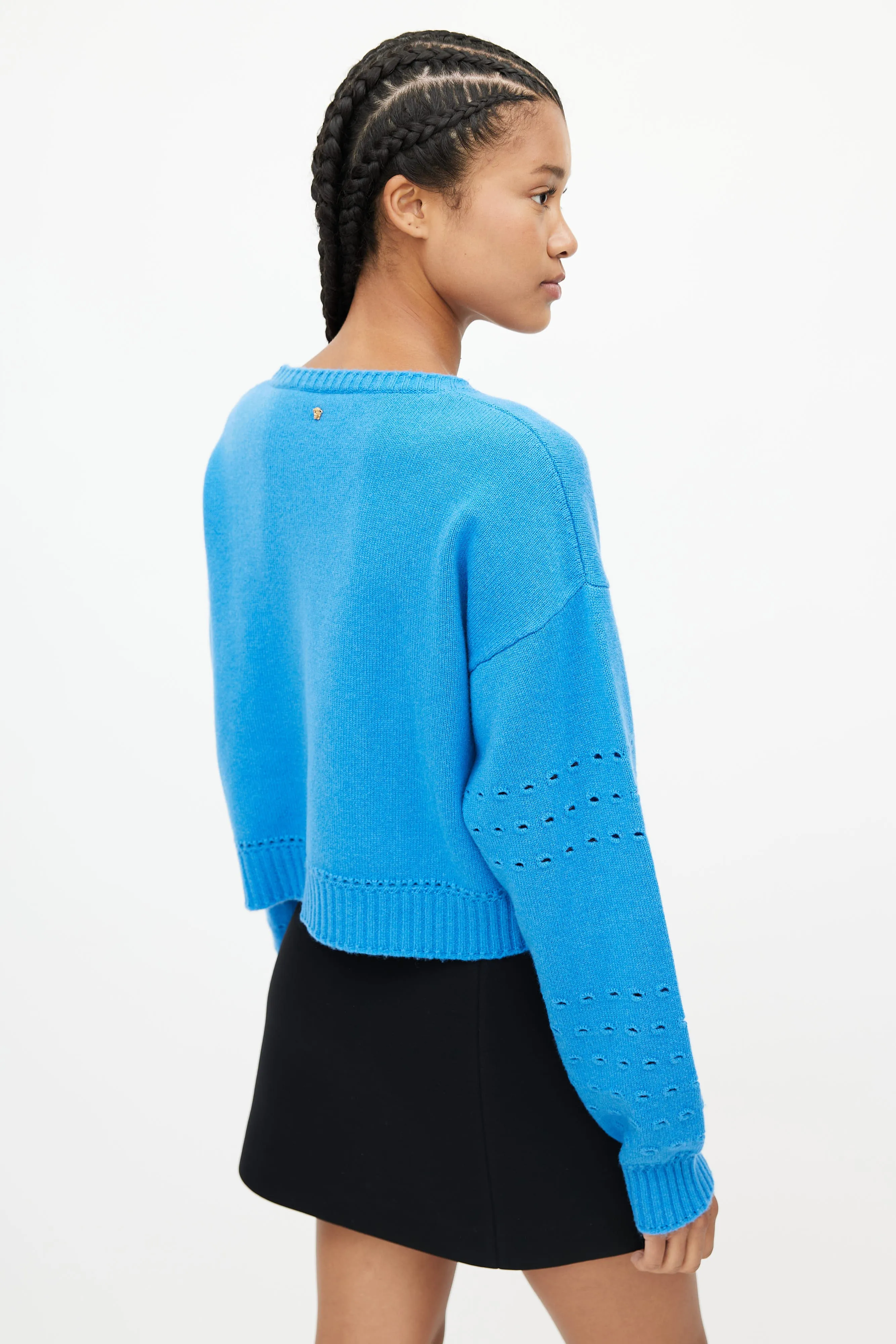 Blue Cashmere Keyhole Sweater