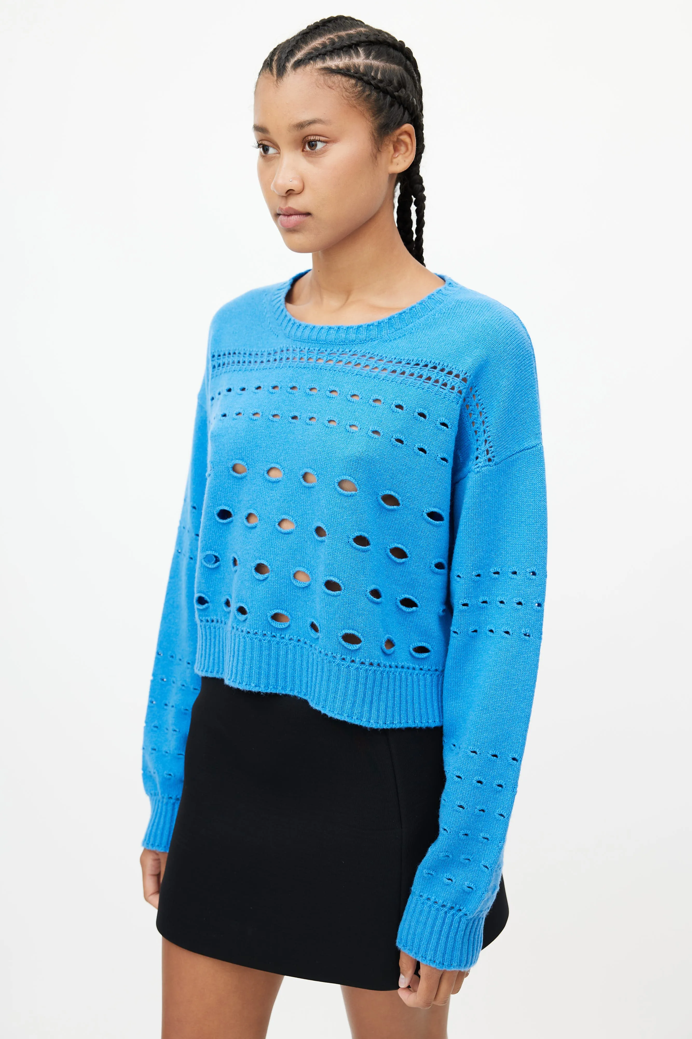 Blue Cashmere Keyhole Sweater