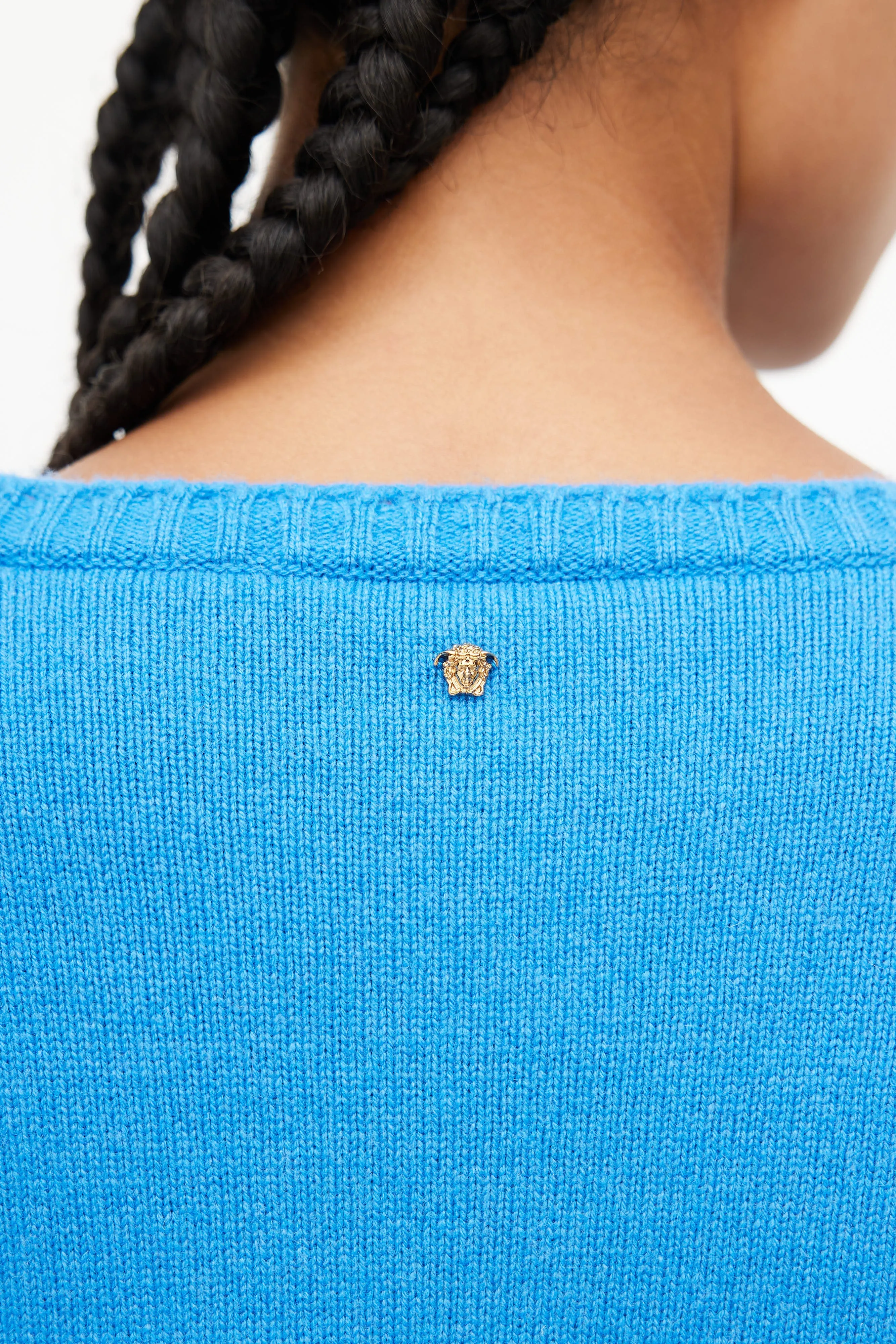 Blue Cashmere Keyhole Sweater