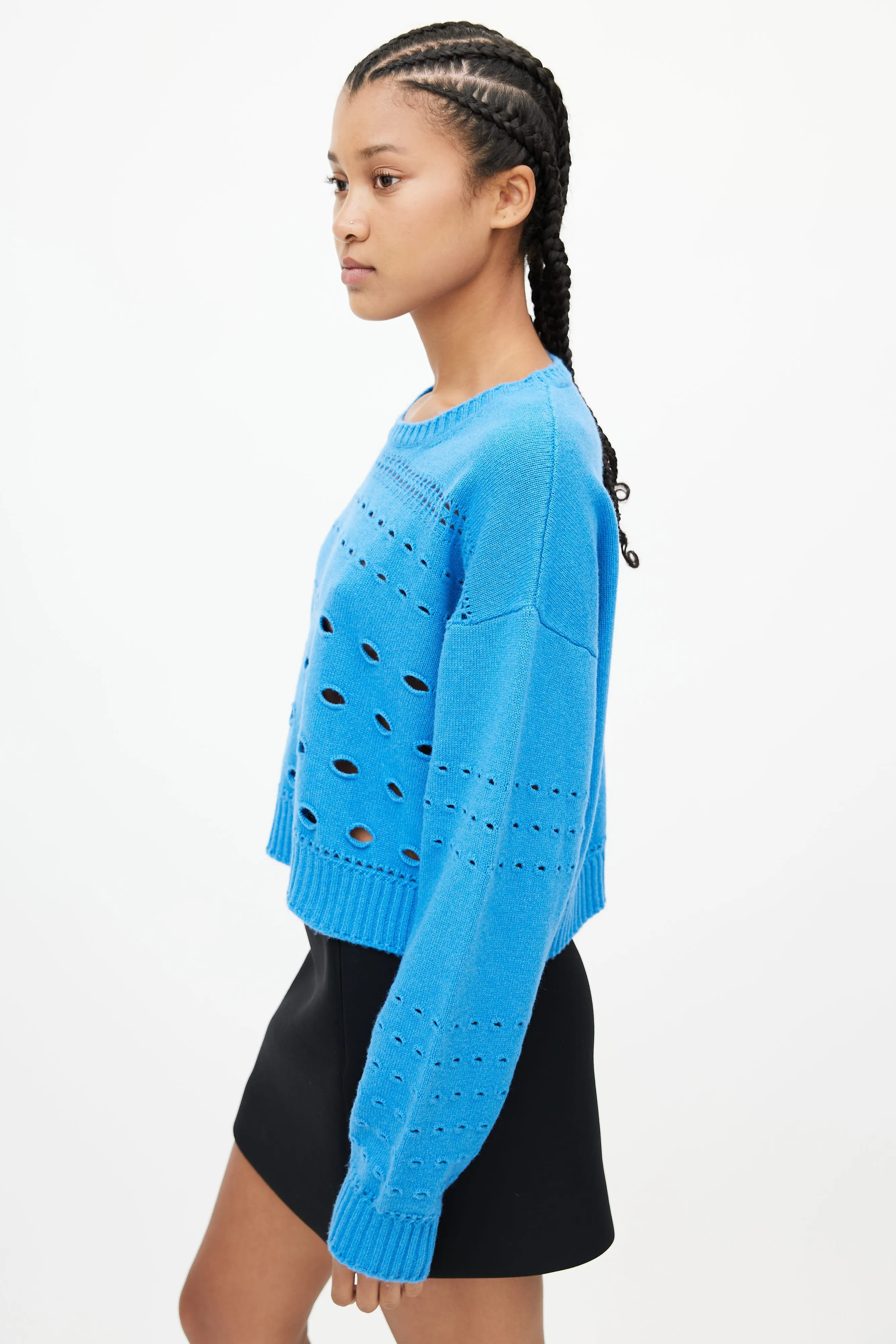 Blue Cashmere Keyhole Sweater