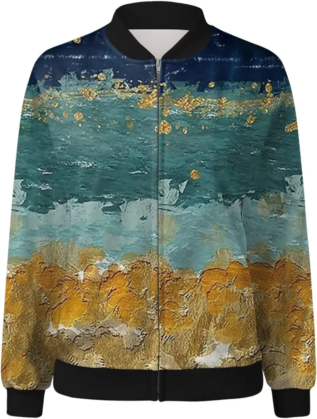 Bomber Jacket Women 2024 Trendy Causal Floral Zip Up Coat Long Sleeve Stand Collar Fall Jackets Lightweight Outerwear