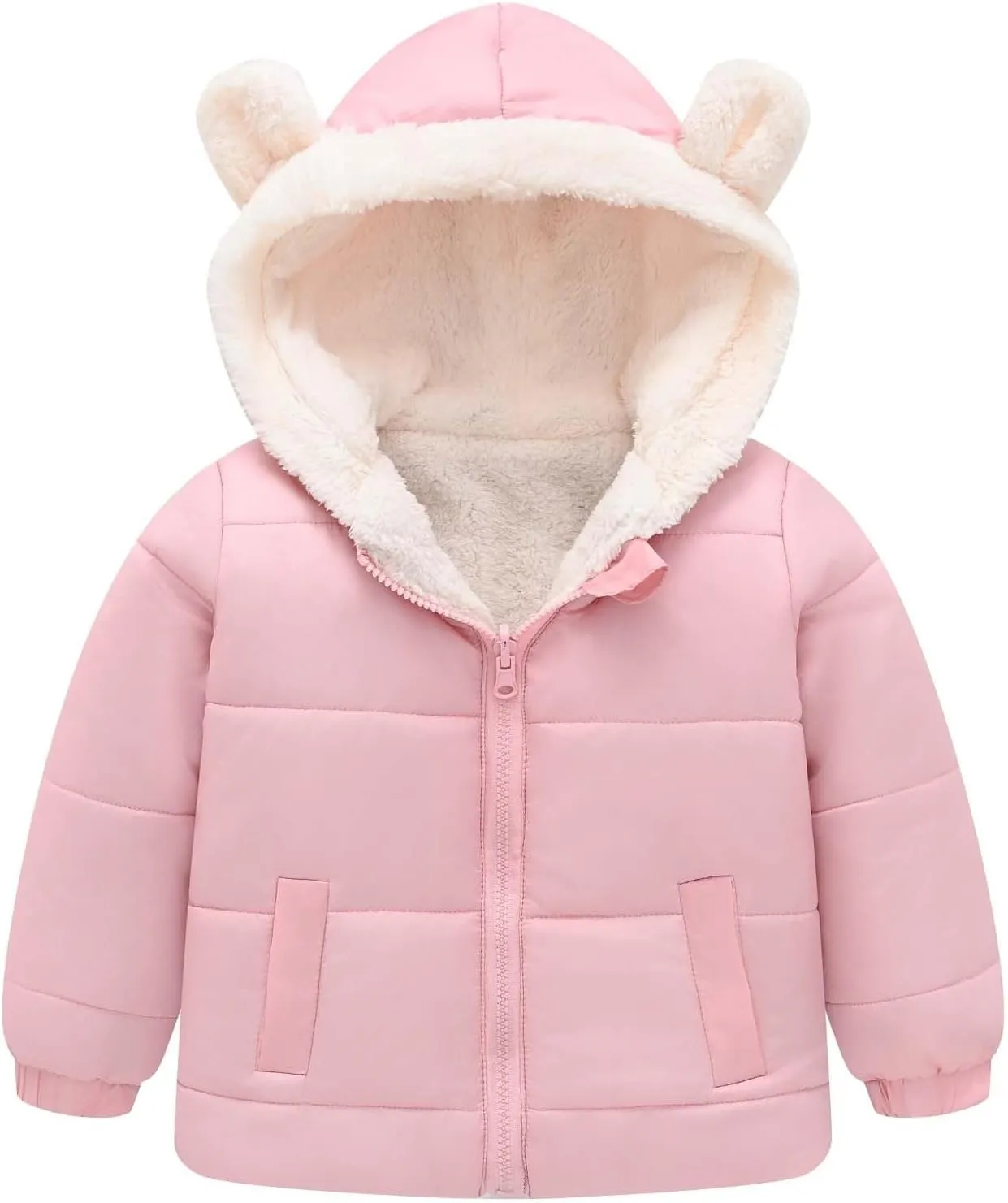 Boys And Girls Middle Children Solid Color Ears Cute Pocket Short Cotton Padded Children's Winter Coats for Tween Girls