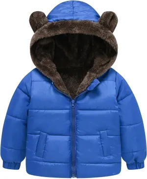 Boys Girls Solid Color Ears Cute Pocket Children Short Cotton Padded Childrens Coat Snow Coat Girls Winter Jacket Coats
