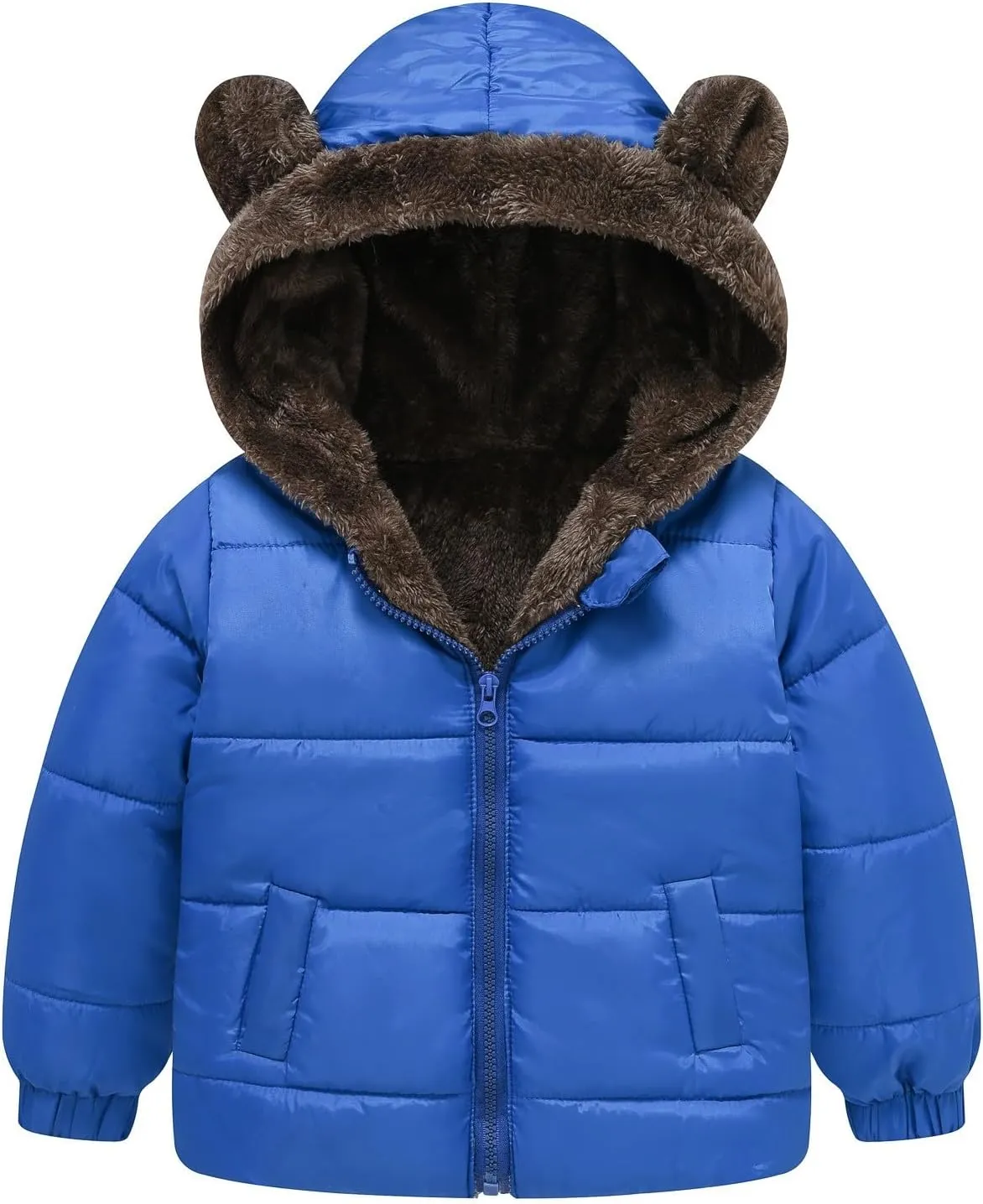 Boys Girls Solid Color Ears Cute Pocket Children Short Cotton Padded Childrens Coat Snow Coat Girls Winter Jacket Coats
