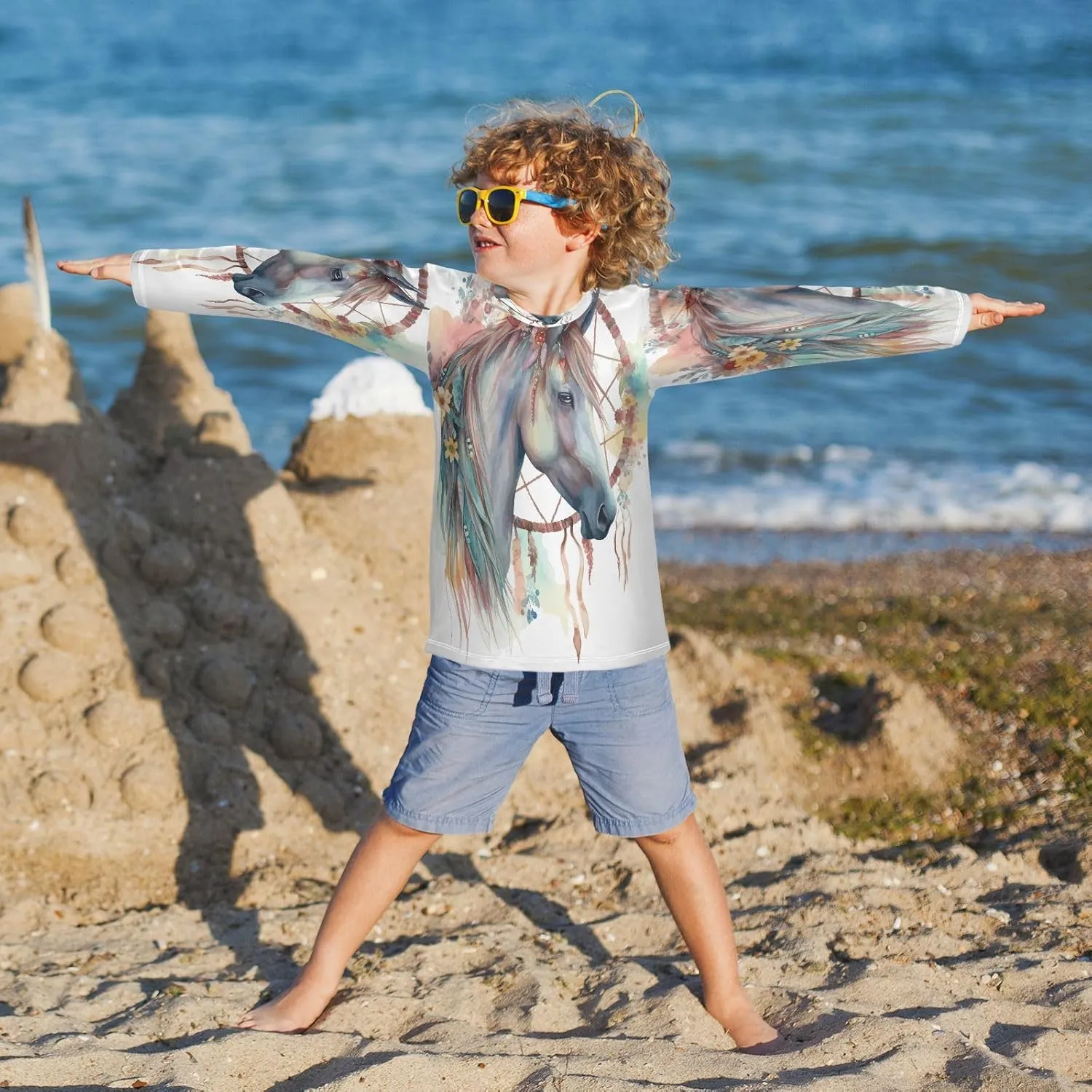 Boys Rash Guard Long Sleeve UPF 50  Sun Protection Boys Swim Shirt Quick Dry Shirt for 3-12 Years