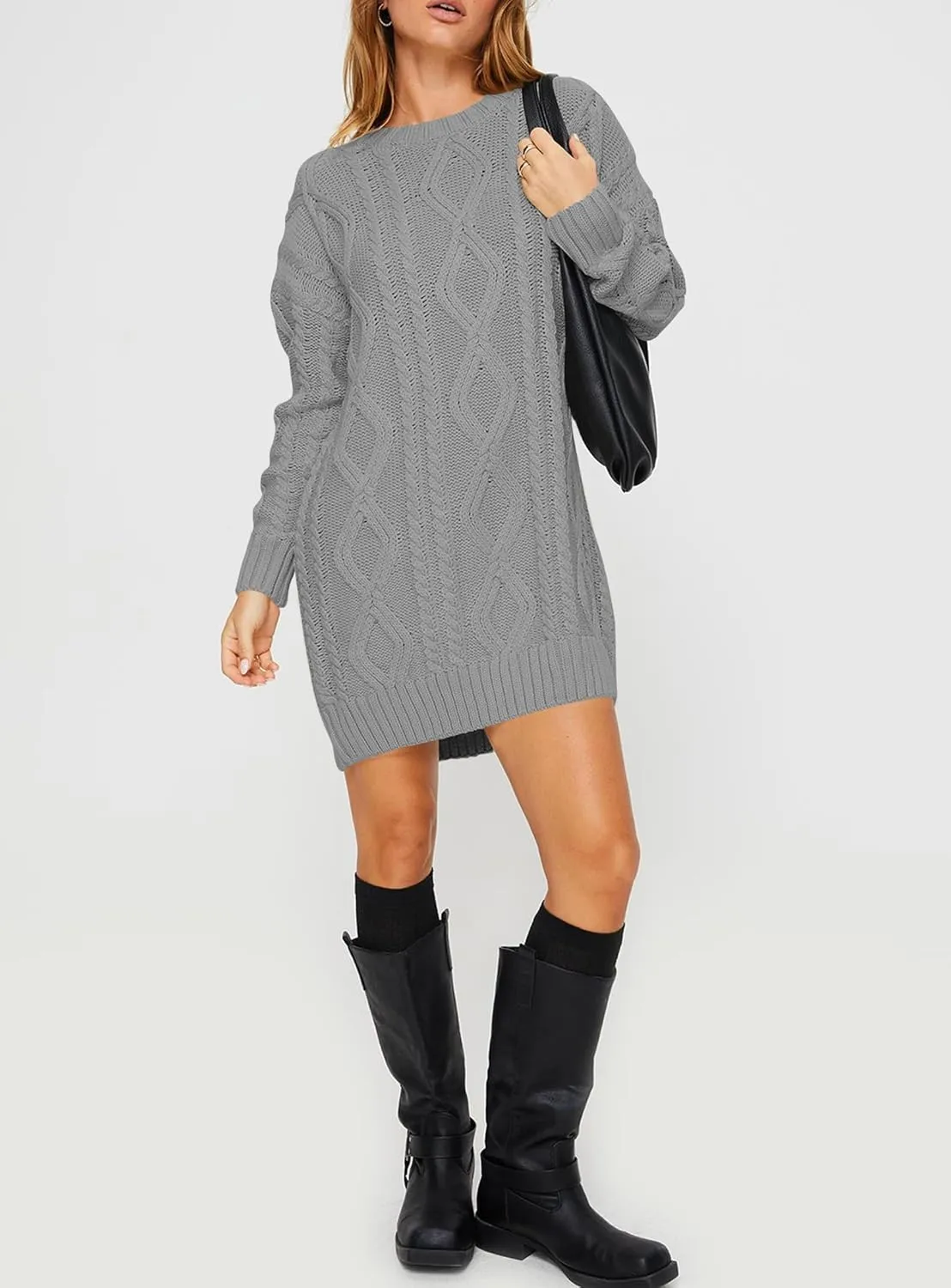 Cakulo Womens Oversized Cable Knit Sweater Dress 2025 Fall Pullover Chunky Long Sweaters Vintage Knitted Dresses