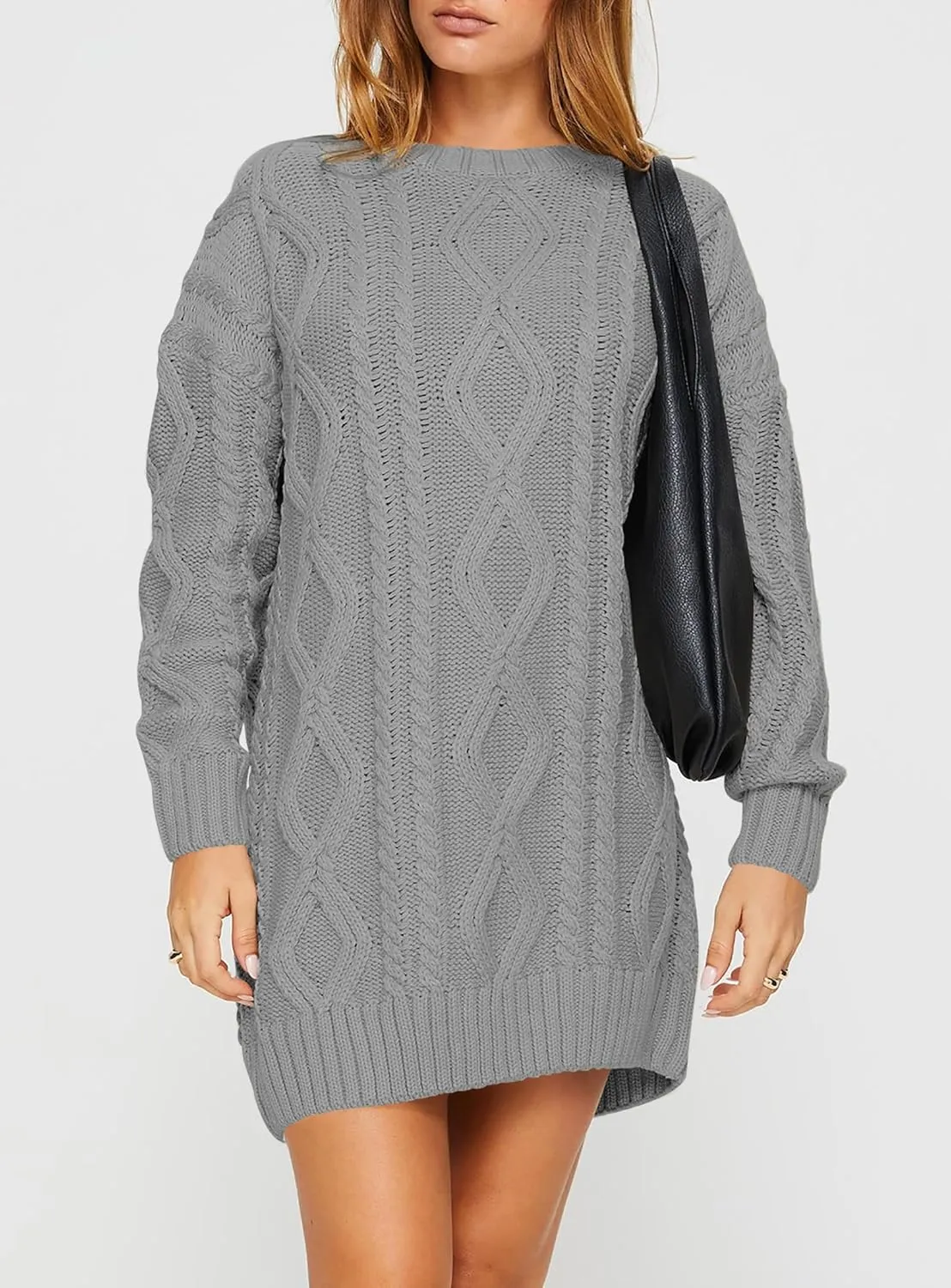 Cakulo Womens Oversized Cable Knit Sweater Dress 2025 Fall Pullover Chunky Long Sweaters Vintage Knitted Dresses