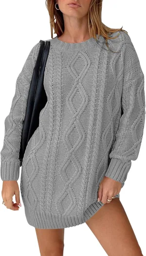 Cakulo Womens Oversized Cable Knit Sweater Dress 2025 Fall Pullover Chunky Long Sweaters Vintage Knitted Dresses