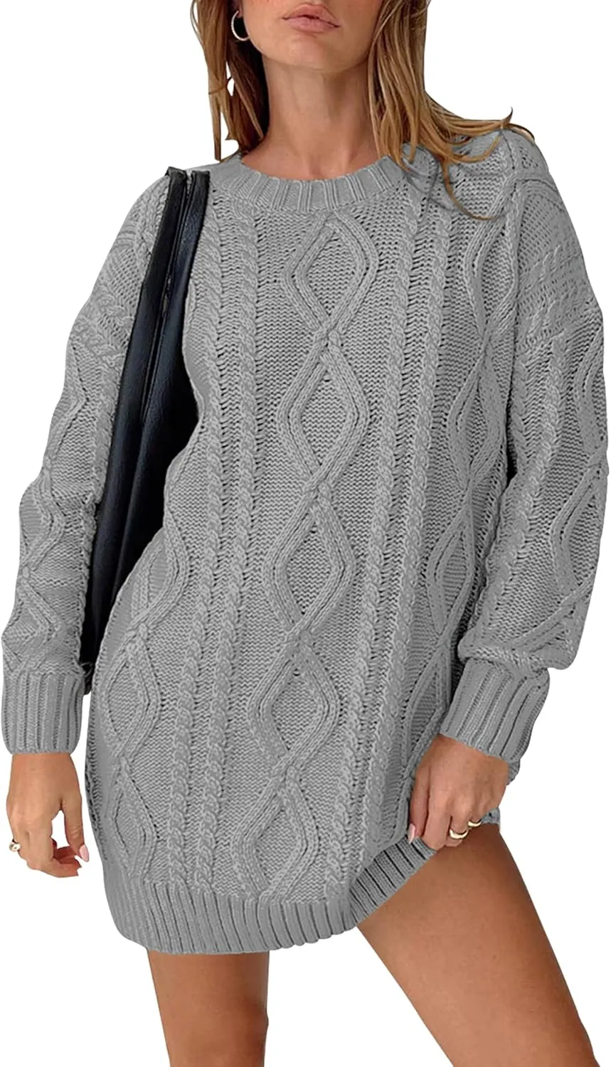 Cakulo Womens Oversized Cable Knit Sweater Dress 2025 Fall Pullover Chunky Long Sweaters Vintage Knitted Dresses