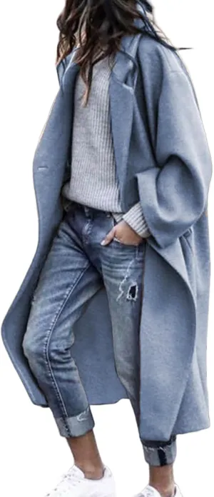 Canbebig Trench Coats for Women Oversized Button Down Long Jackets Lapel Wool Blend Coats Winter Overcoats with Pockets