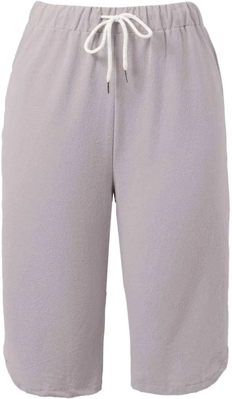 Capri Cotton Yoga Pants for Women Casual 2025 Summer Drawstring Linen Pajama Pants Straight Wide Leg Cropped Trouser