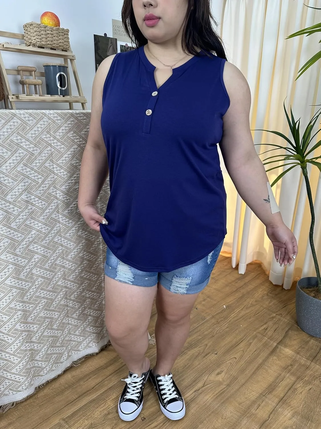 CARCOS Plus Size Tank Tops for Women Summer Pullover Color Block Sleeveless T Shirt Neck Basic Shirt XL-5XL
