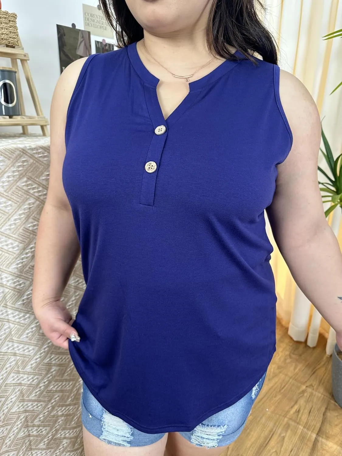 CARCOS Plus Size Tank Tops for Women Summer Pullover Color Block Sleeveless T Shirt Neck Basic Shirt XL-5XL