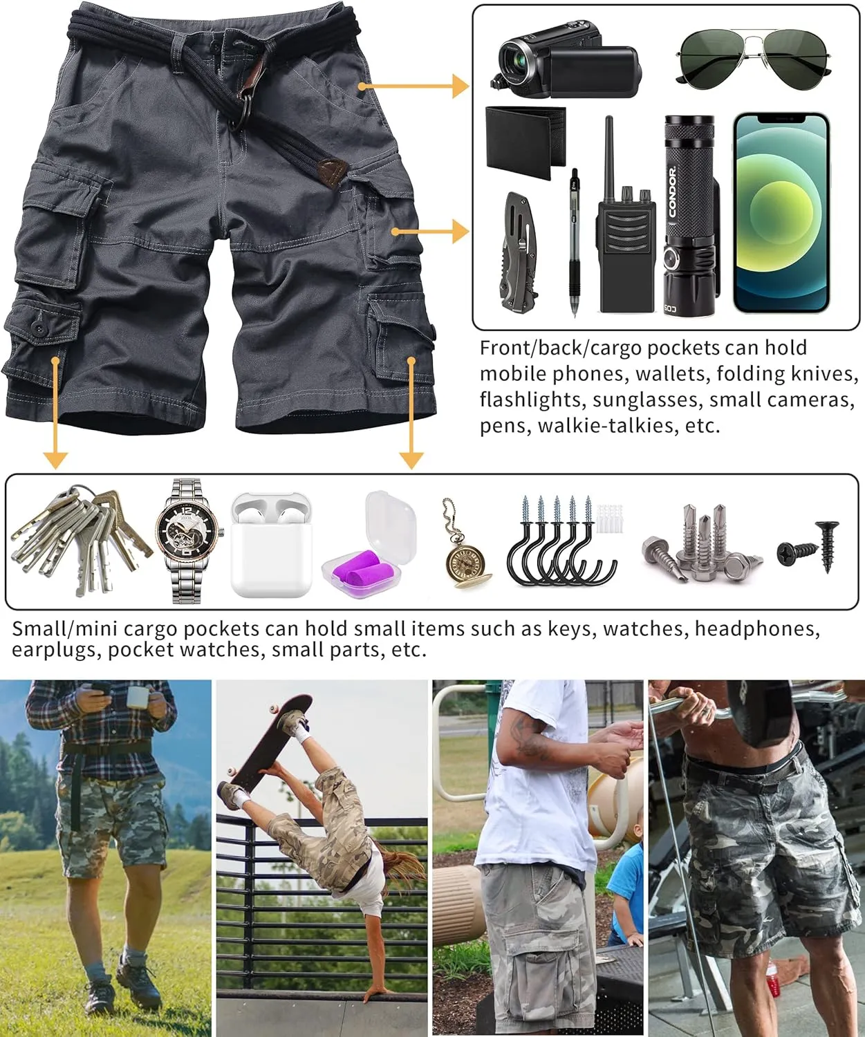 Cargo Short for Men Relaxed Fit Camo Outdoor Hiking Work Cotton Casual Shorts with 9 Pockets No Belt
