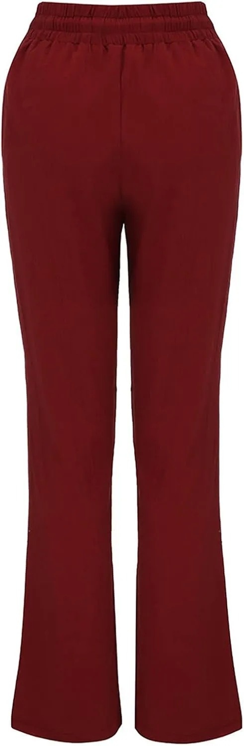 Ceboyel Womens Solid Drawstring Linen Pants Elastic Casual Sweatpants Ankle Length Jogger Straight Leg Trendy Trouser Outfits