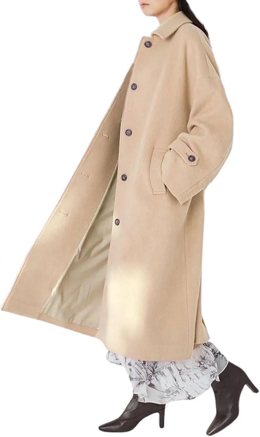 CHARTOU Women Warm Long Winter Coats Wool Trench Pea Coat Overcoat with Belt