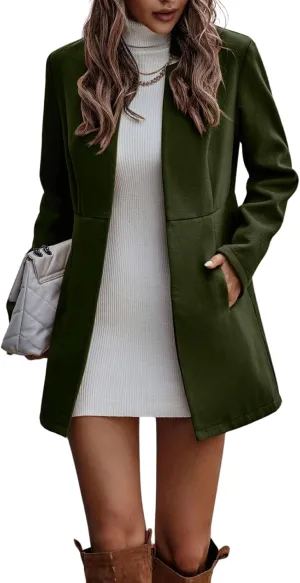 CHARTOU Women's Winter Mid Long Tweed Trench Coat Slim Cinched Waist Peacoat Notched Lapel Overcoat Fall