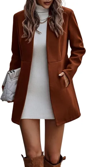 CHARTOU Women's Winter Mid Long Tweed Trench Coat Slim Cinched Waist Peacoat Notched Lapel Overcoat Fall