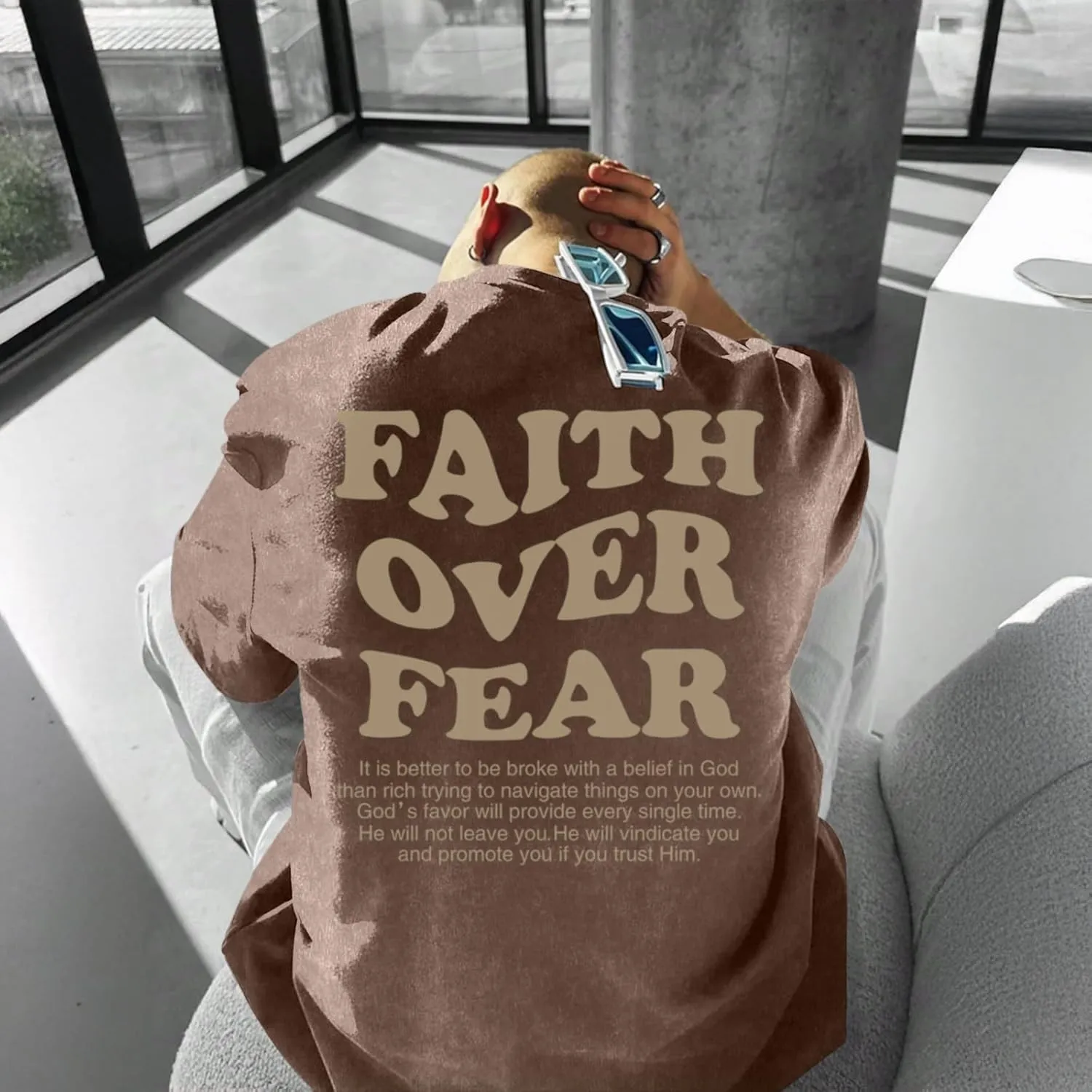 Christian Shirts for Men Faith Over Fear Oversized Shirt Acid Wash Tshirt Graphic Religious T Shirt Bible Verse Tees