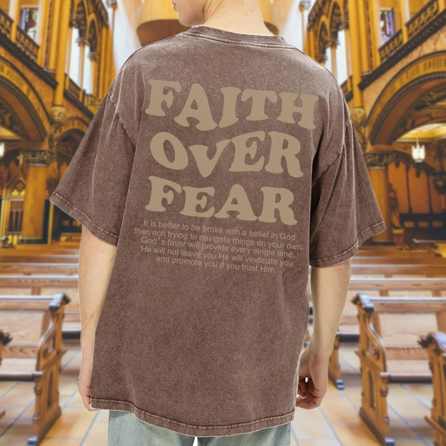 Christian Shirts for Men Faith Over Fear Oversized Shirt Acid Wash Tshirt Graphic Religious T Shirt Bible Verse Tees