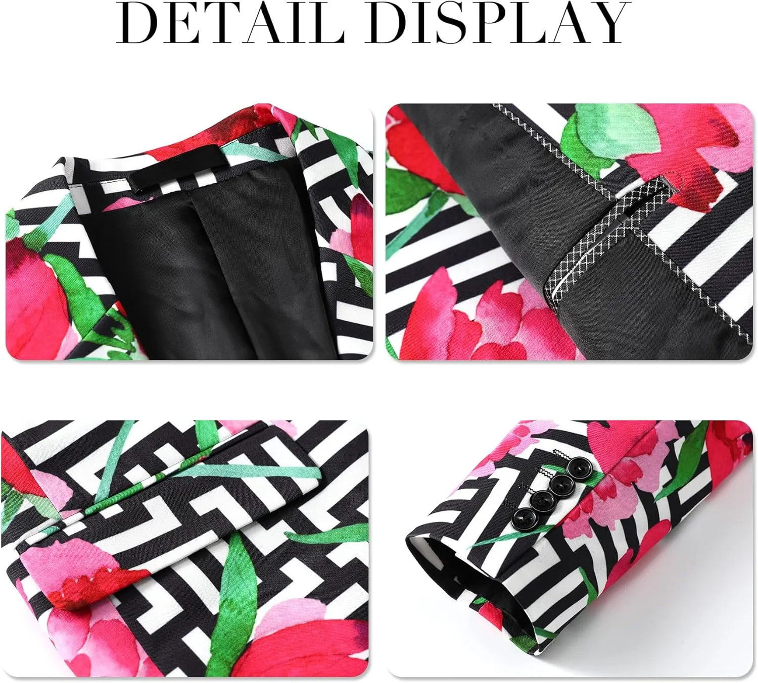 Cloudstyle Mens 2 Piece Floral Dress Suit Pattern Print Party Prom Tuxedo Suit Jacket Pants Set