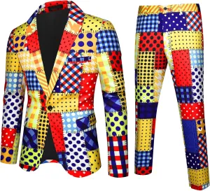 Cloudstyle Mens 2 Piece Floral Dress Suit Pattern Print Party Prom Tuxedo Suit Jacket Pants Set