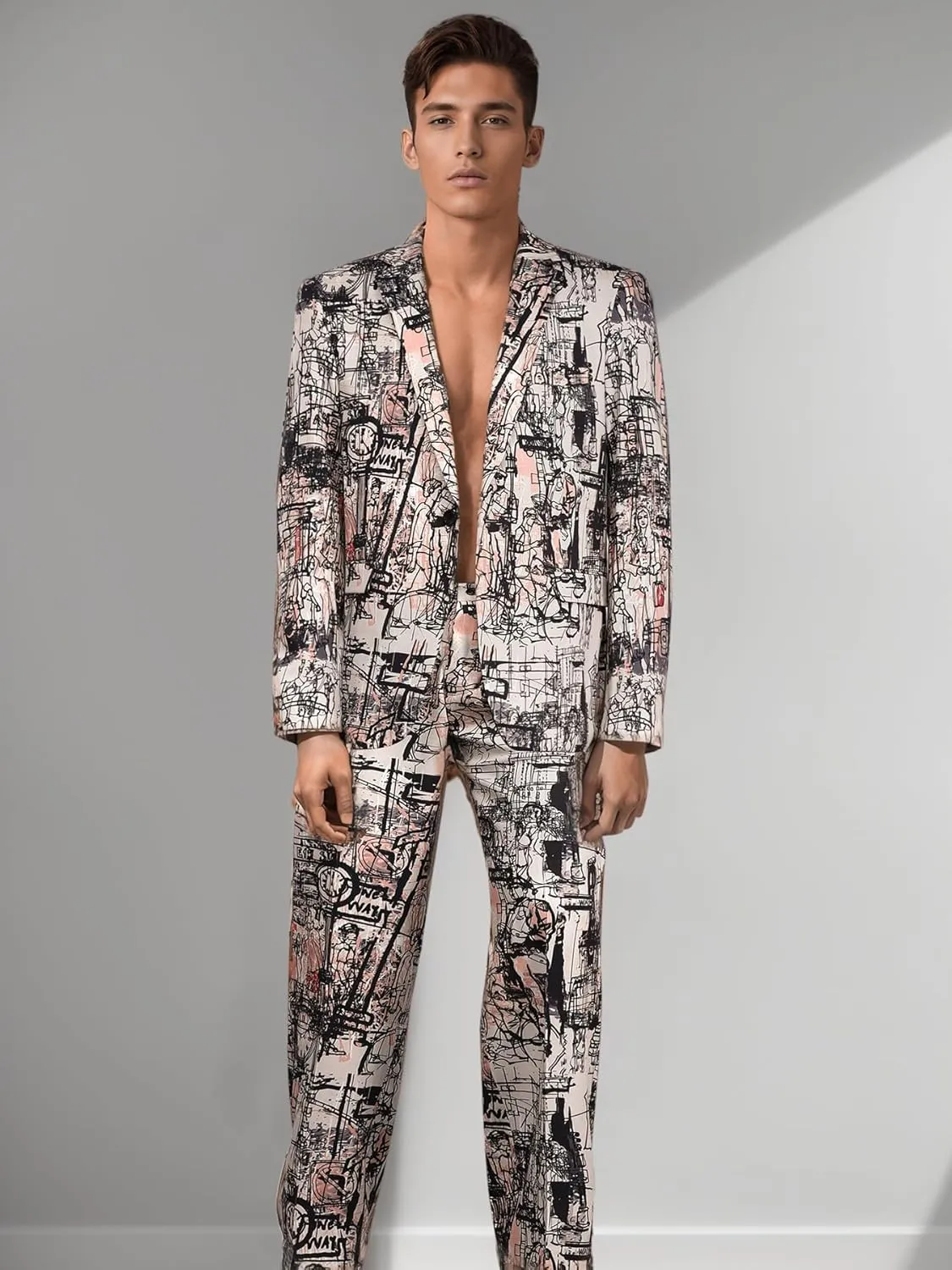 Cloudstyle Mens 2 Piece Floral Dress Suit Pattern Print Party Prom Tuxedo Suit Jacket Pants Set