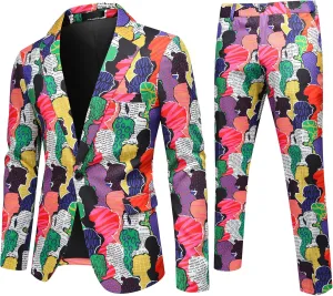 Cloudstyle Mens 2 Piece Floral Dress Suit Pattern Print Party Prom Tuxedo Suit Jacket Pants Set