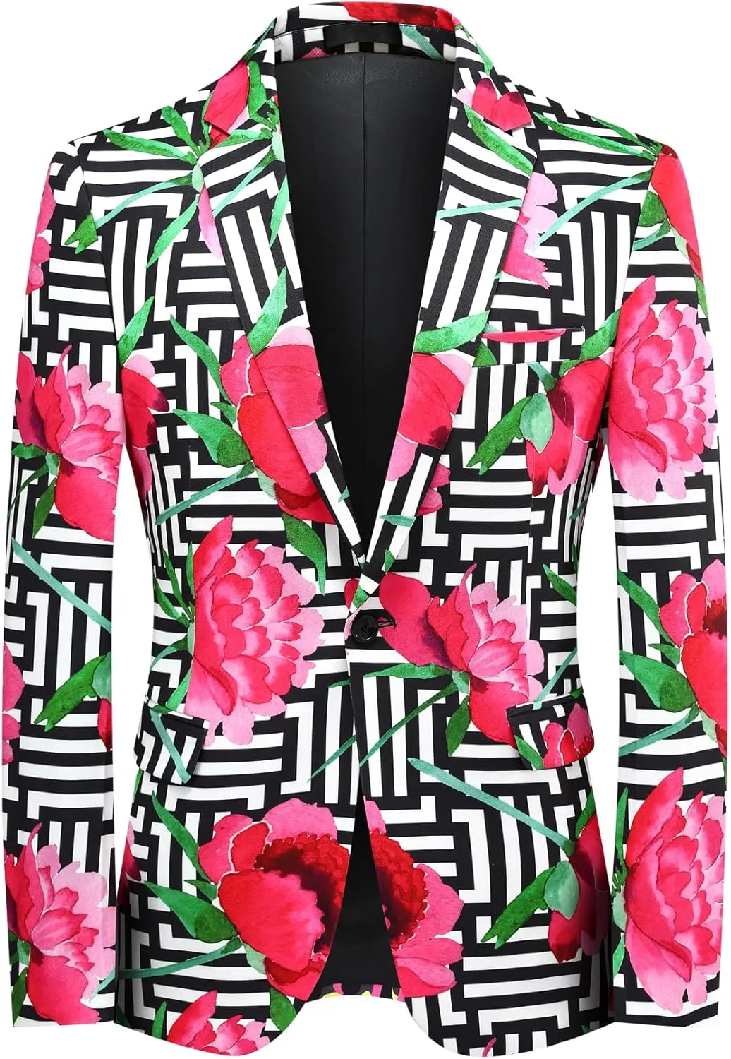 Cloudstyle Mens 2 Piece Floral Dress Suit Pattern Print Party Prom Tuxedo Suit Jacket Pants Set