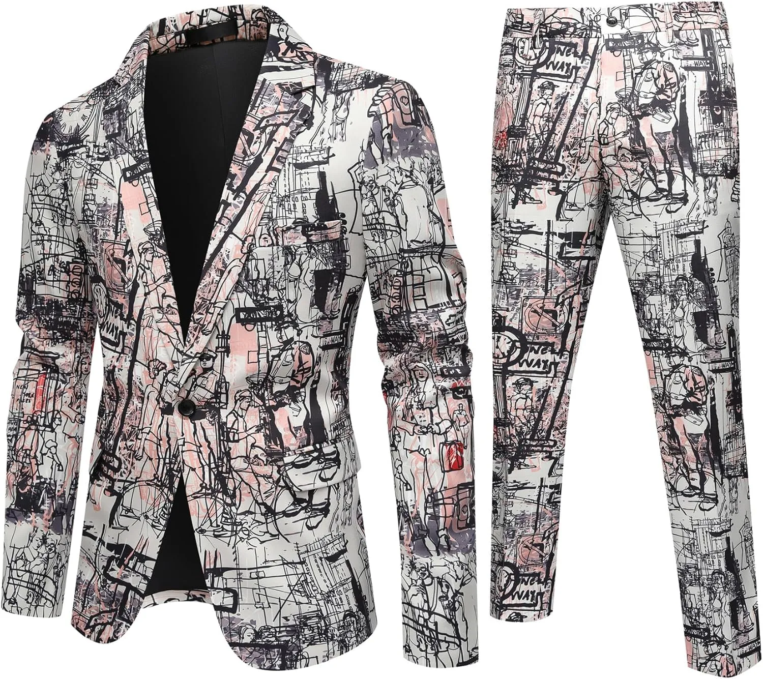 Cloudstyle Mens 2 Piece Floral Dress Suit Pattern Print Party Prom Tuxedo Suit Jacket Pants Set