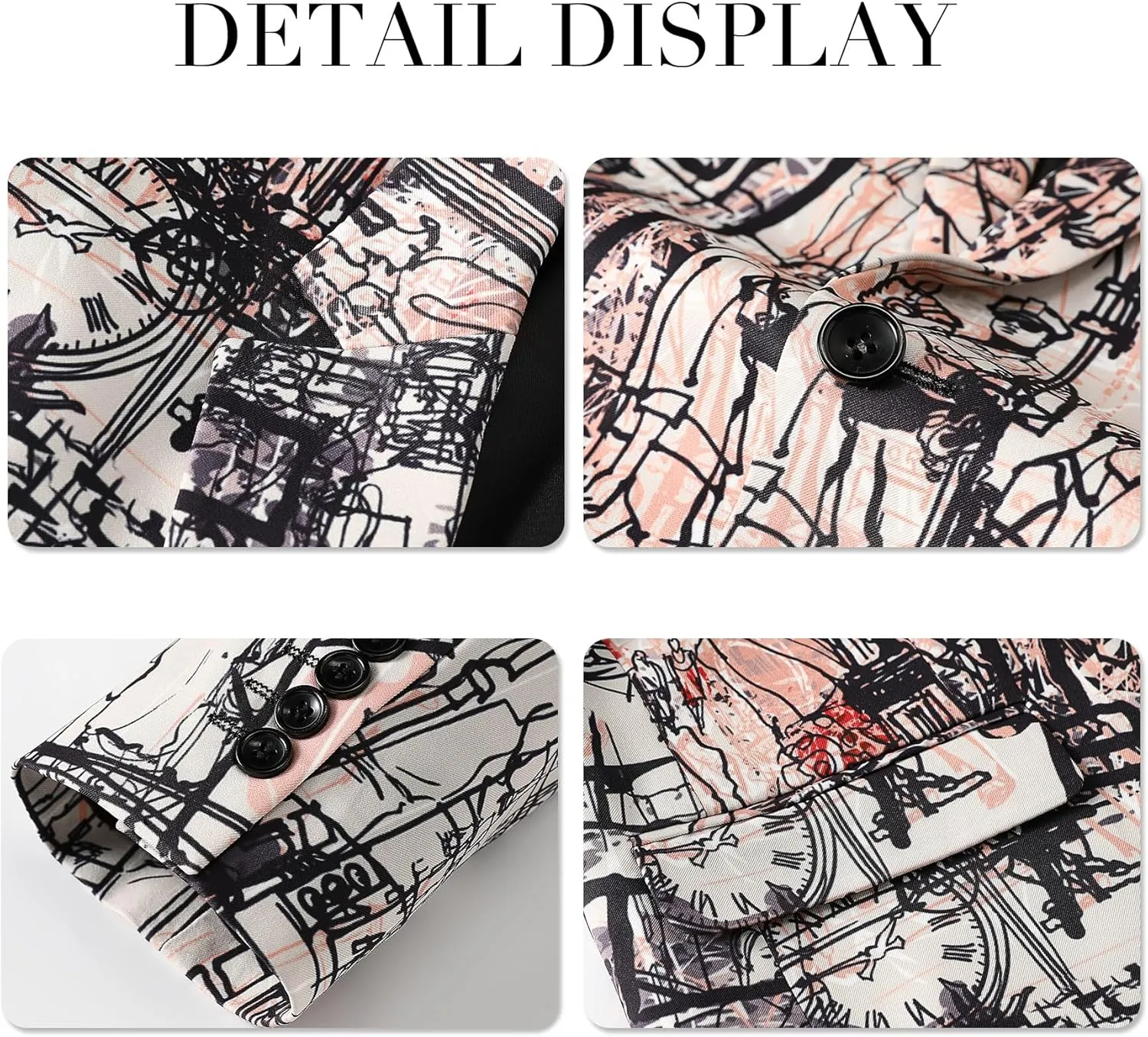 Cloudstyle Mens 2 Piece Floral Dress Suit Pattern Print Party Prom Tuxedo Suit Jacket Pants Set