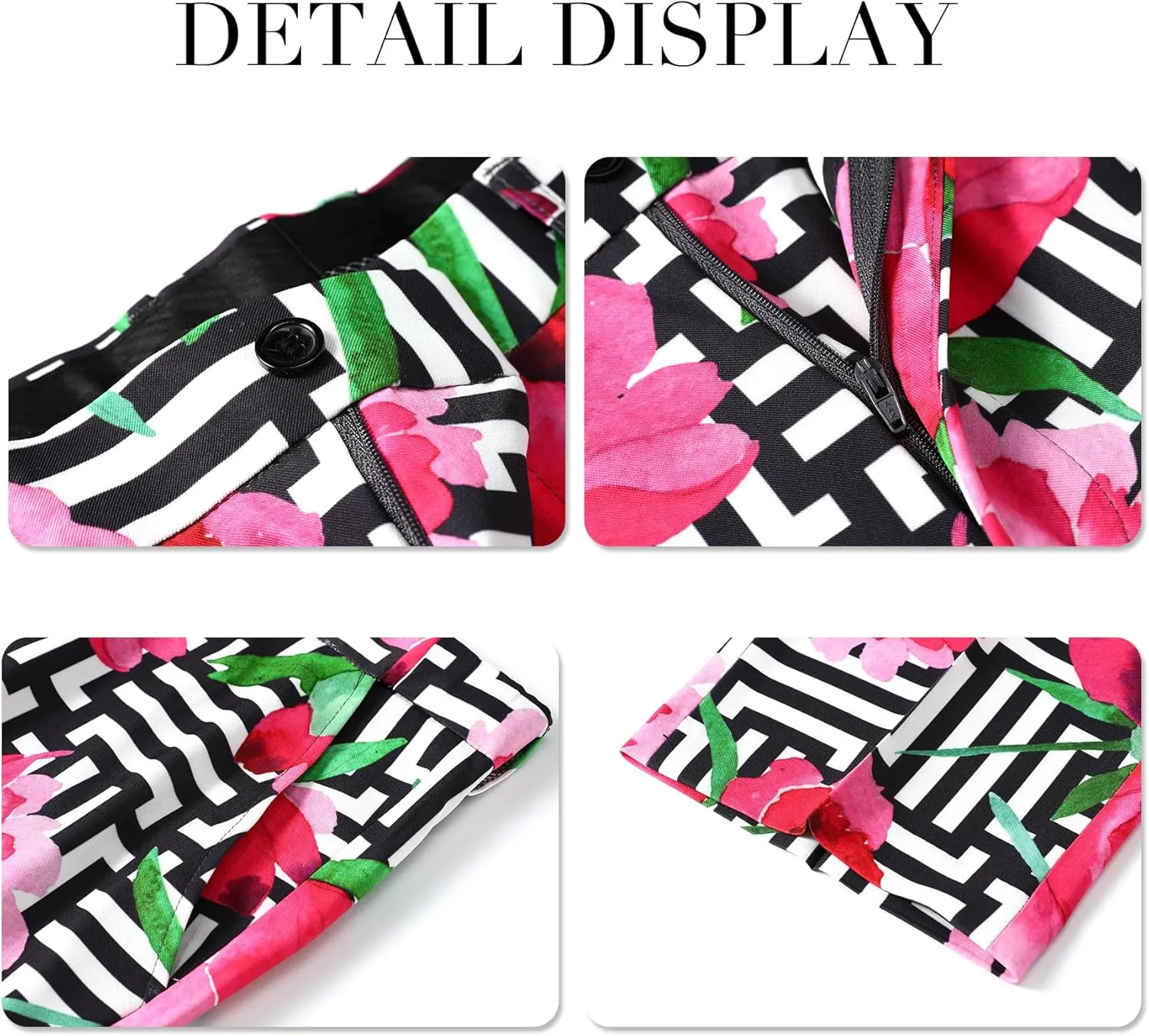 Cloudstyle Mens 2 Piece Floral Dress Suit Pattern Print Party Prom Tuxedo Suit Jacket Pants Set
