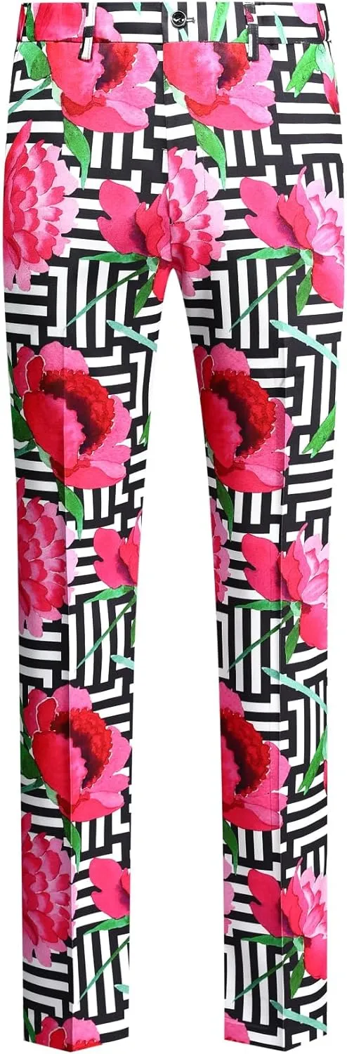 Cloudstyle Mens 2 Piece Floral Dress Suit Pattern Print Party Prom Tuxedo Suit Jacket Pants Set
