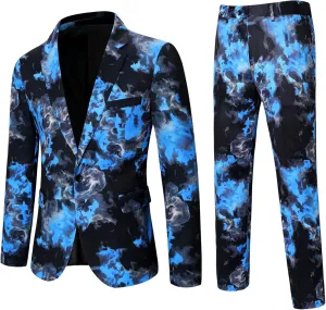 Cloudstyle Mens 2 Piece Floral Dress Suit Pattern Print Party Prom Tuxedo Suit Jacket Pants Set