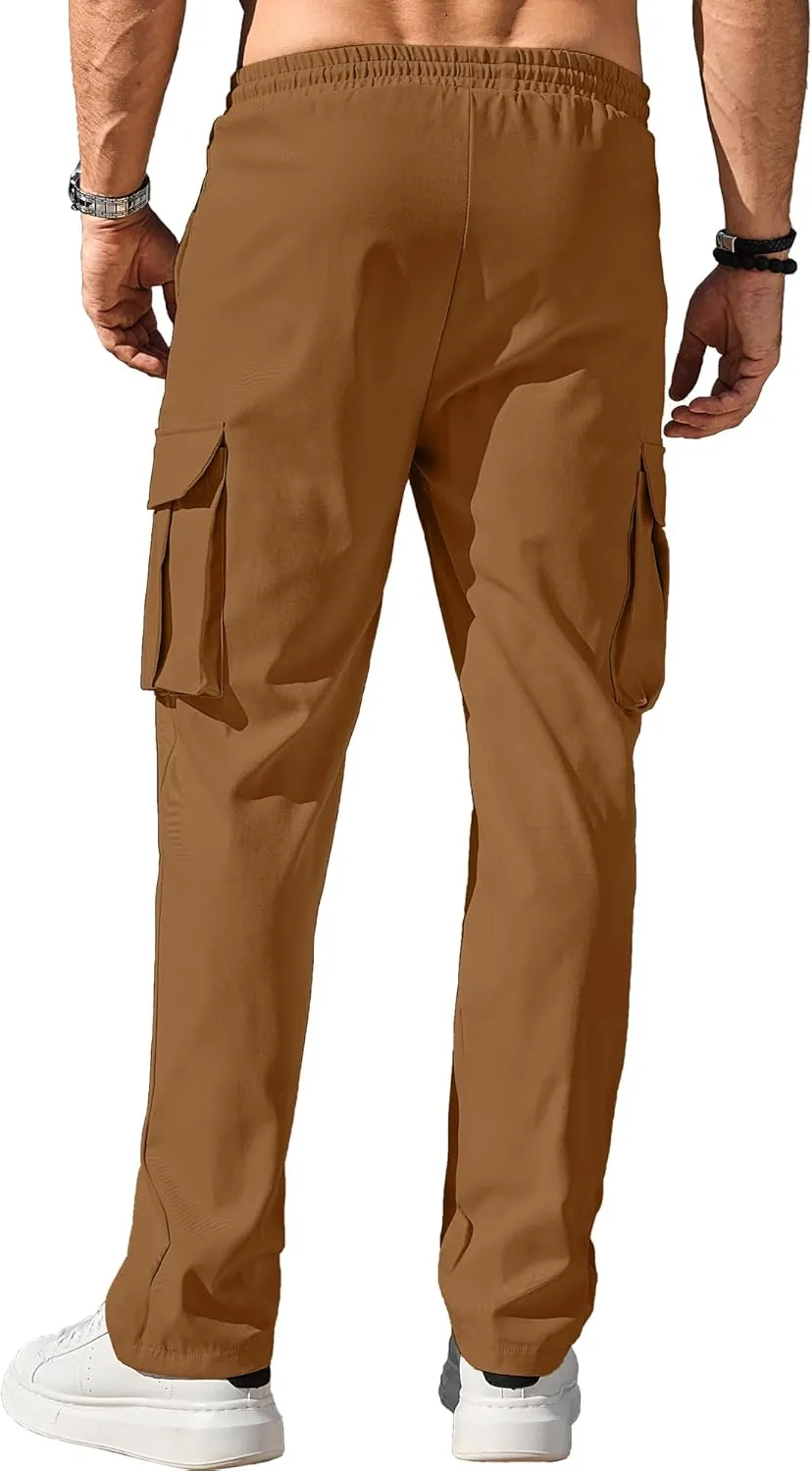 Comdecevis Men's Casual Cargo Pants Workout Joggers Stretch Sweatpants Hiking Drawstring Tactical Pants with Multi Pockets