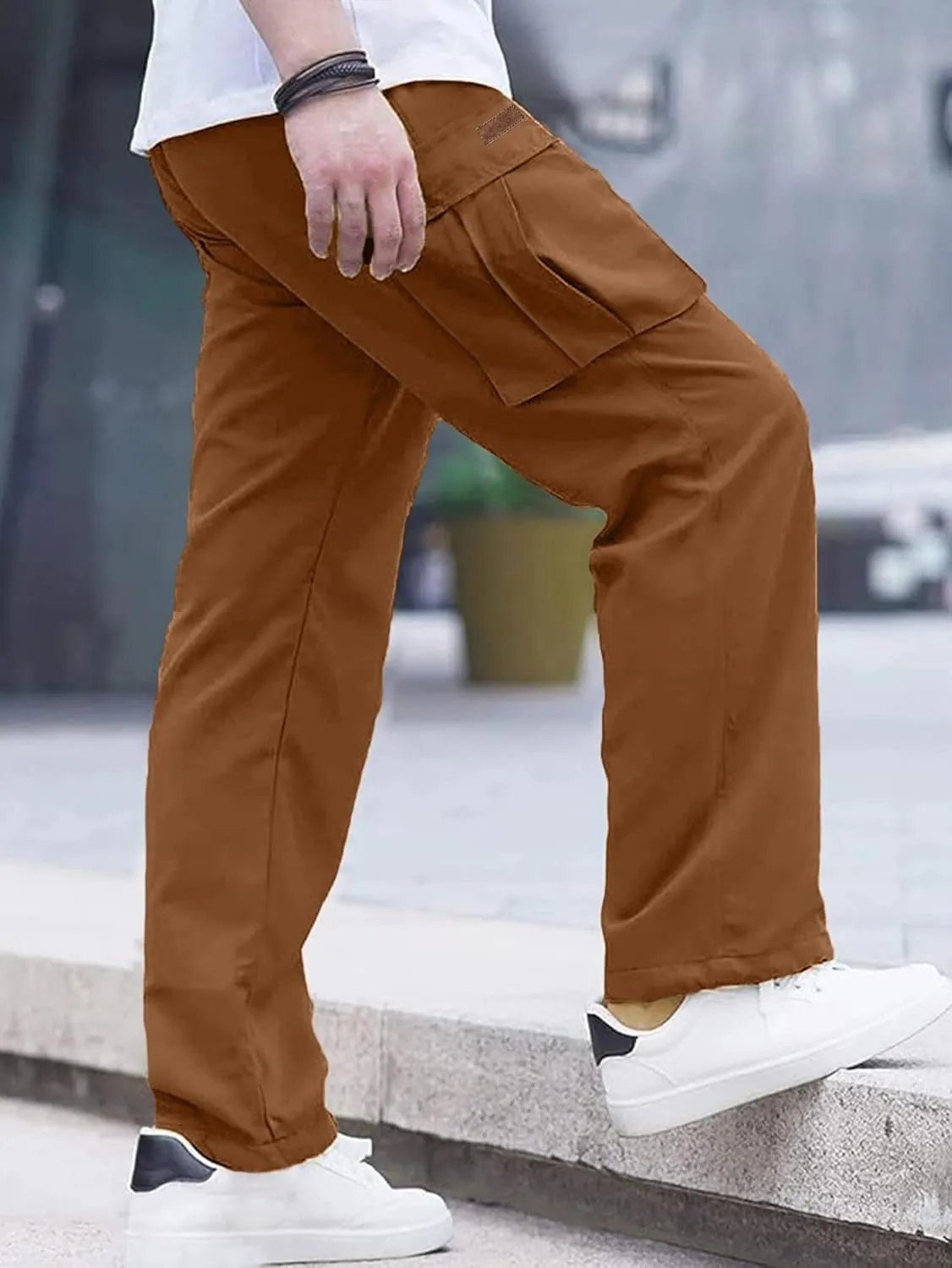 Comdecevis Men's Casual Cargo Pants Workout Joggers Stretch Sweatpants Hiking Drawstring Tactical Pants with Multi Pockets