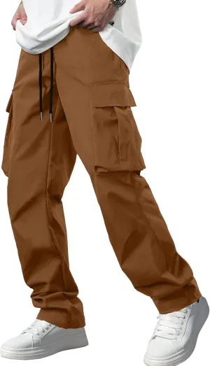 Comdecevis Men's Casual Cargo Pants Workout Joggers Stretch Sweatpants Hiking Drawstring Tactical Pants with Multi Pockets