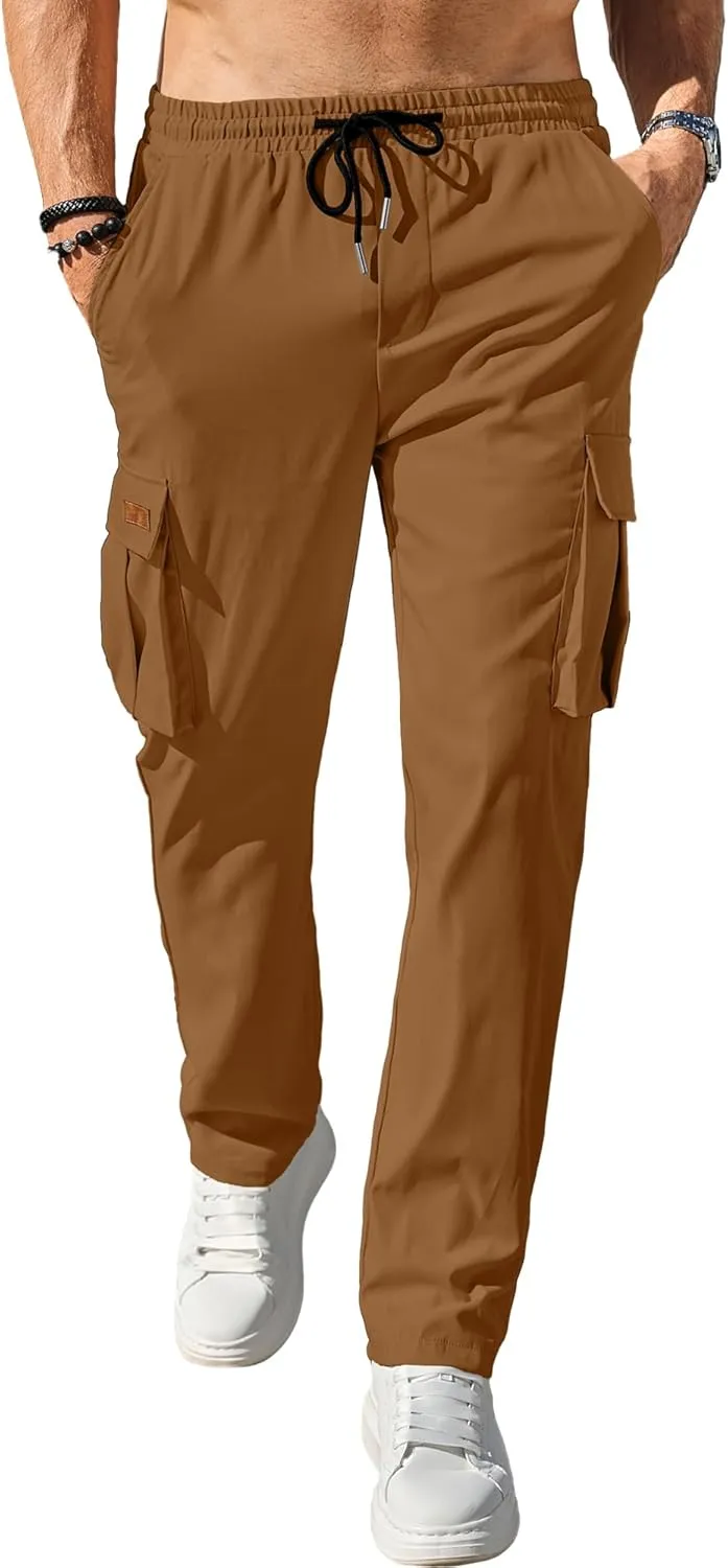 Comdecevis Men's Casual Cargo Pants Workout Joggers Stretch Sweatpants Hiking Drawstring Tactical Pants with Multi Pockets
