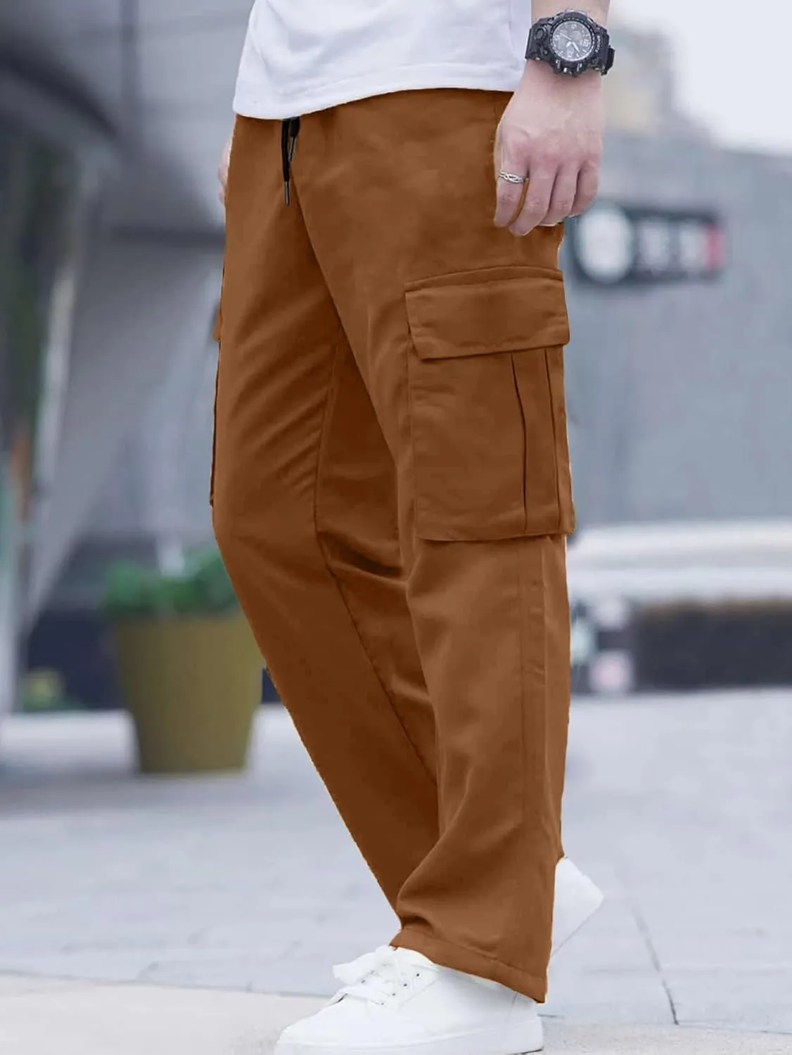 Comdecevis Men's Casual Cargo Pants Workout Joggers Stretch Sweatpants Hiking Drawstring Tactical Pants with Multi Pockets