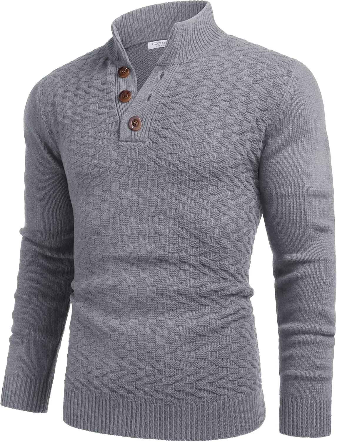 COOFANDY Men Mock Neck Button Sweater Casual Knitted Sweaters Fashion Henley Sweater