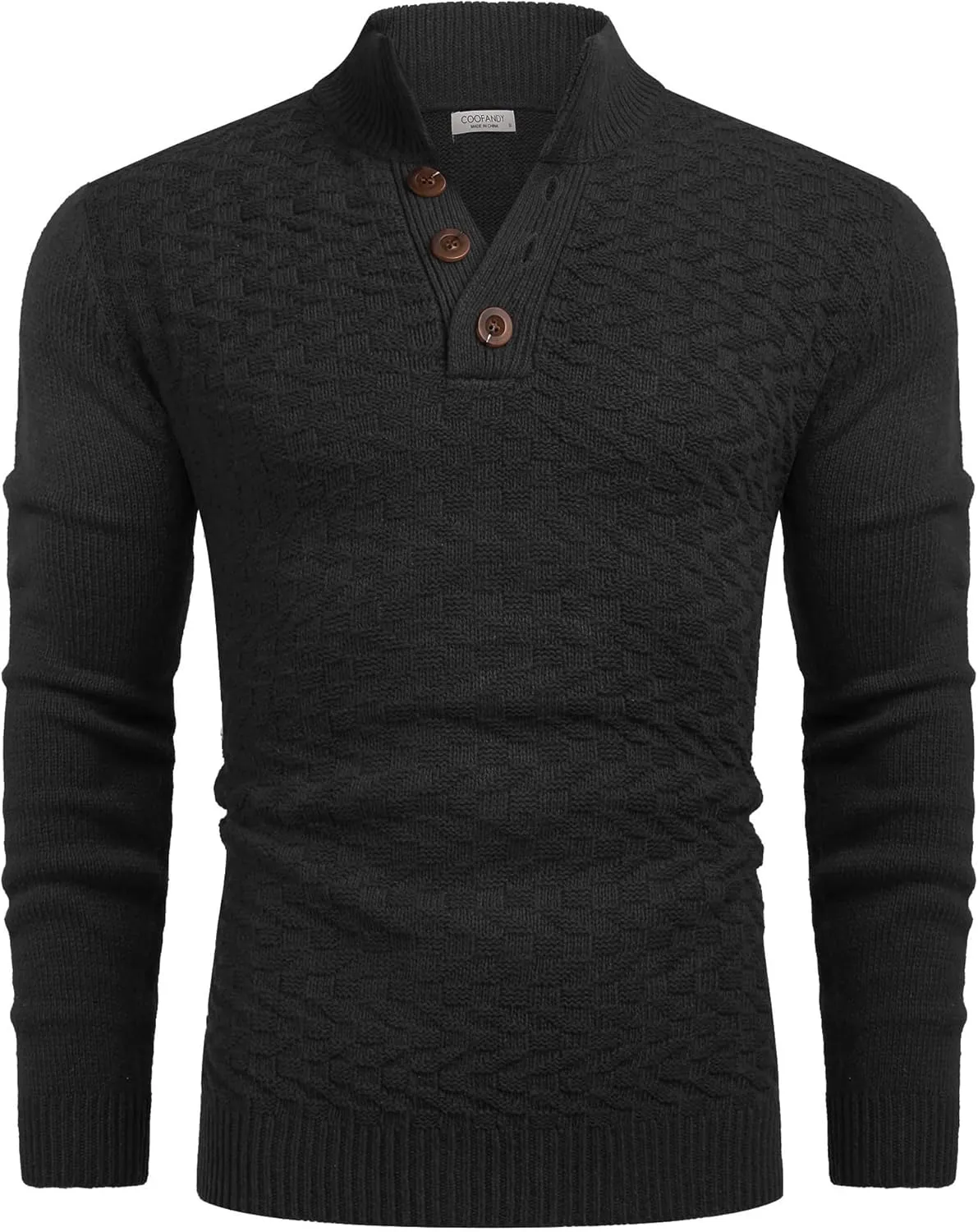 COOFANDY Men Mock Neck Button Sweater Casual Knitted Sweaters Fashion Henley Sweater