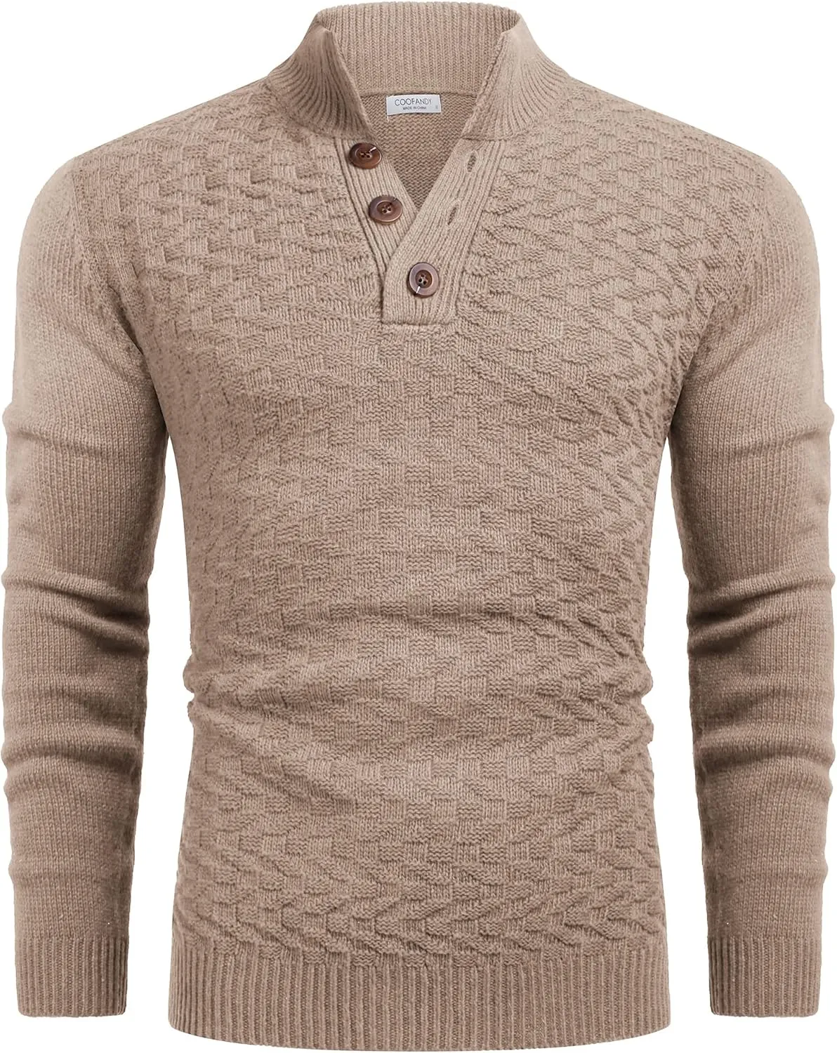 COOFANDY Men Mock Neck Button Sweater Casual Knitted Sweaters Fashion Henley Sweater