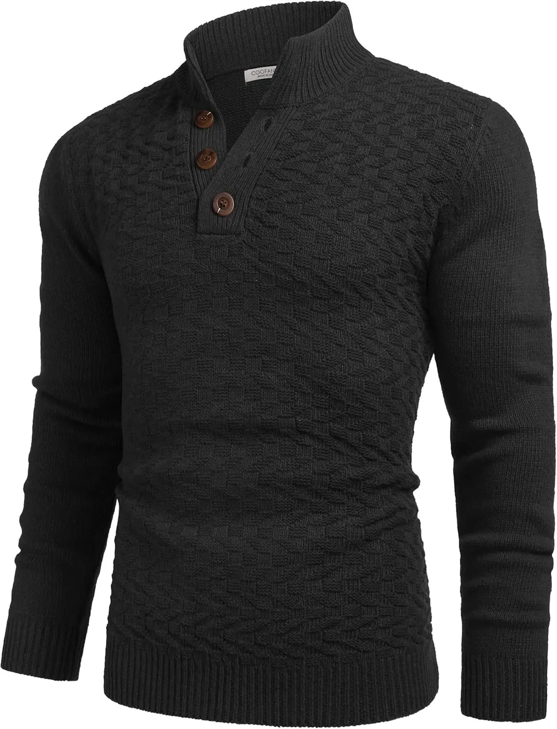 COOFANDY Men Mock Neck Button Sweater Casual Knitted Sweaters Fashion Henley Sweater