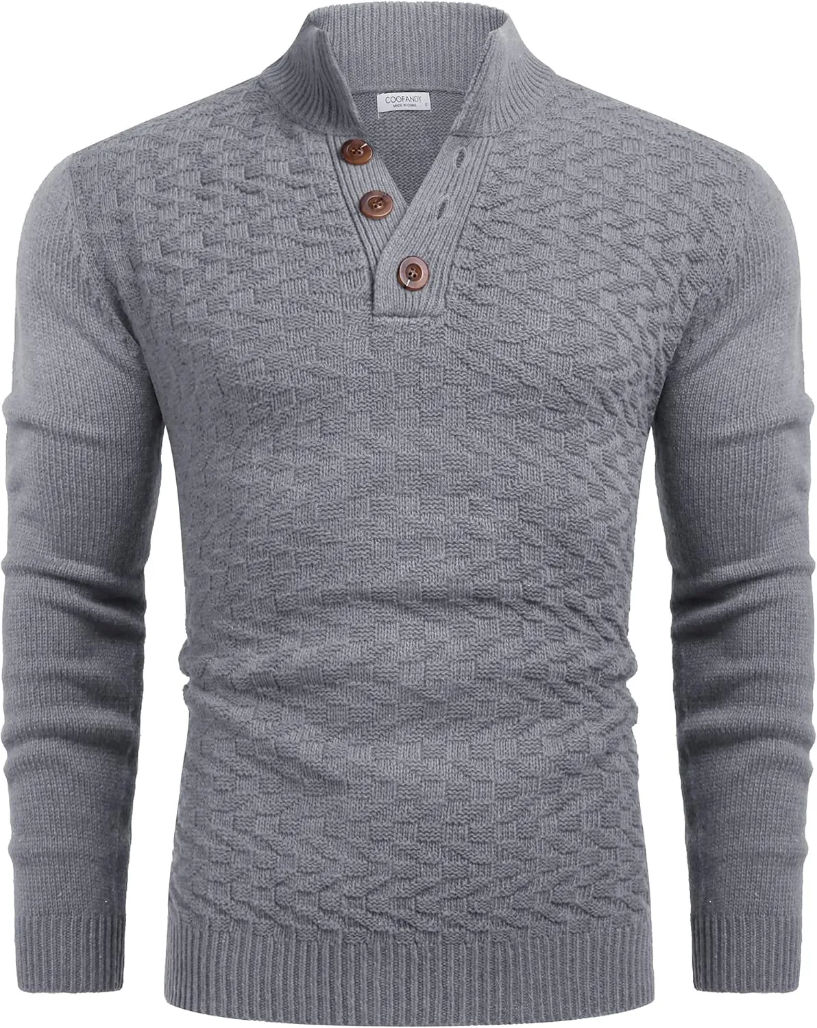 COOFANDY Men Mock Neck Button Sweater Casual Knitted Sweaters Fashion Henley Sweater