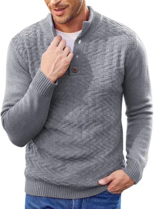 COOFANDY Men Mock Neck Button Sweater Casual Knitted Sweaters Fashion Henley Sweater