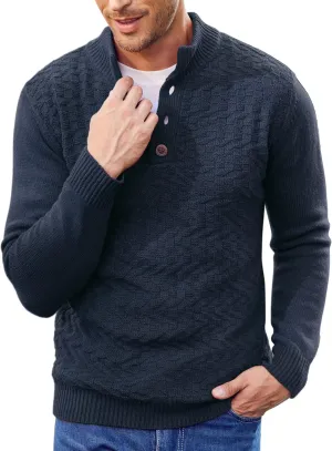 COOFANDY Men Mock Neck Button Sweater Casual Knitted Sweaters Fashion Henley Sweater