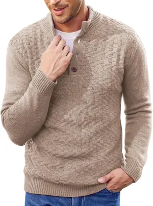 COOFANDY Men Mock Neck Button Sweater Casual Knitted Sweaters Fashion Henley Sweater