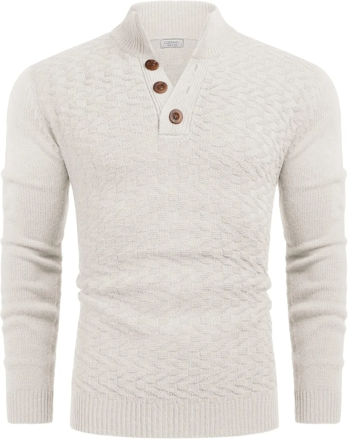 COOFANDY Men Mock Neck Button Sweater Casual Knitted Sweaters Fashion Henley Sweater