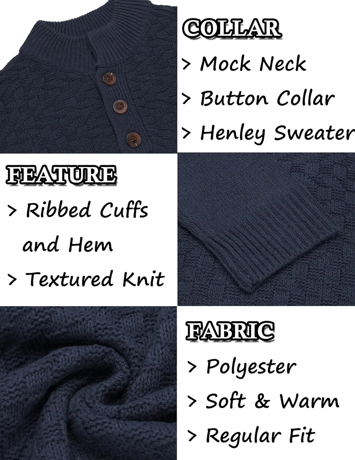 COOFANDY Men Mock Neck Button Sweater Casual Knitted Sweaters Fashion Henley Sweater